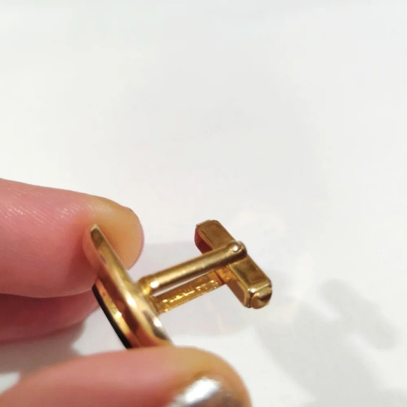 Vintage Anson Cufflinks Onyx Glass Faux Diamond Accent Oval Signed - Picture 6 of 10